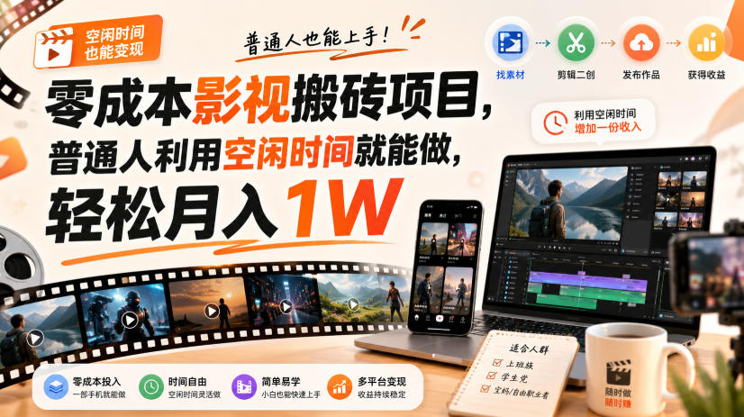 零门槛影视搬砖项目，月入万元，玩法稳定普通人可落地的长期副业！-藏宝阁