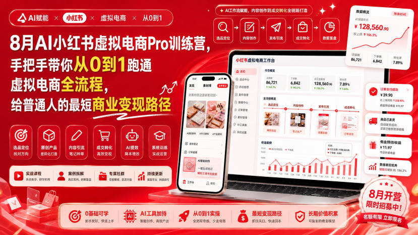 8月AI小红书虚拟电商Pro训练营，手把手带你从0到1跑通虚拟电商全流程，给普通人的最短商业变现路径-藏宝阁
