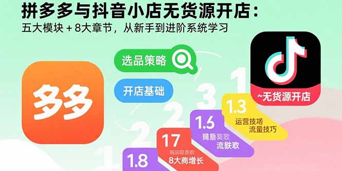 拼多多与抖音小店无货源开店：五大模块+8大章节，从新手到进阶系统学习-藏宝阁