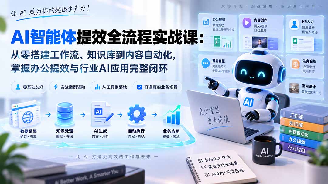 AI智能体提效全流程实战课：从零搭建工作流、知识库到内容自动化，掌握办公提效与行业AI应用完整闭环-藏宝阁