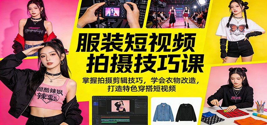 服装短视频拍摄技巧课：掌握拍摄剪辑技巧，学会衣物改造，打造特色穿搭短视频-藏宝阁