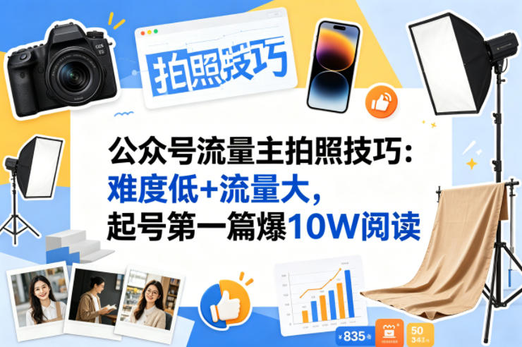 公众号流量主之拍照技巧赛道，难度低+流量大，起号第一篇就爆了10w阅读-藏宝阁