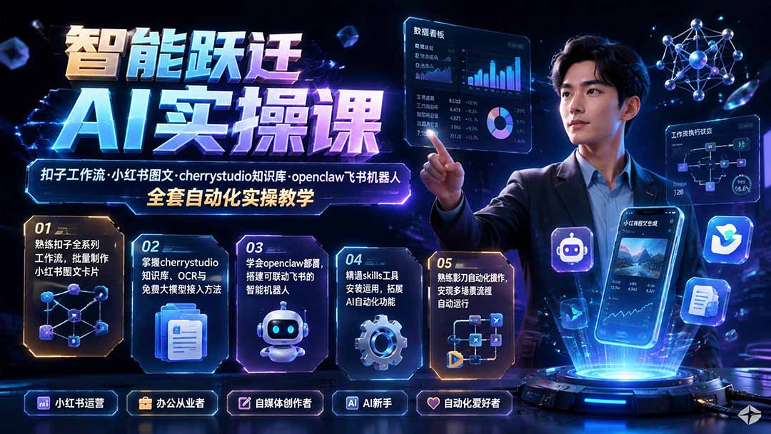 智能跃迁 AI实操课｜扣子工作流小红书图文搭建，cherrystudio知识库openclaw飞书机器人全套自动化实操教学-藏宝阁