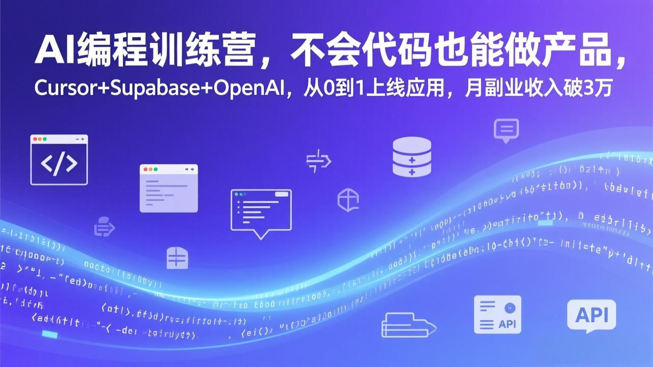 AI编程训练营，不会代码也能做产品，Cursor+Supabase+OpenAI，从0到1上线应用，月副业收入破3万-藏宝阁