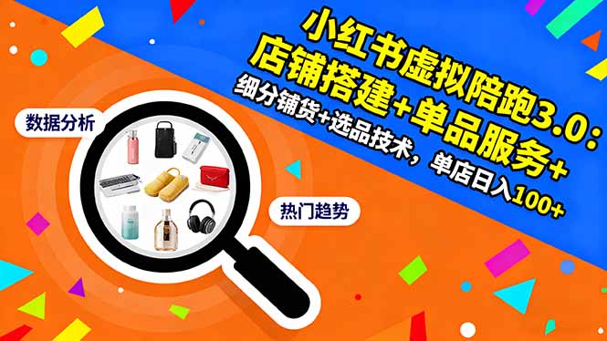 小红书虚拟陪跑3.0：店铺搭建+单品服务+细分铺货+选品技术，单店日入100+-藏宝阁