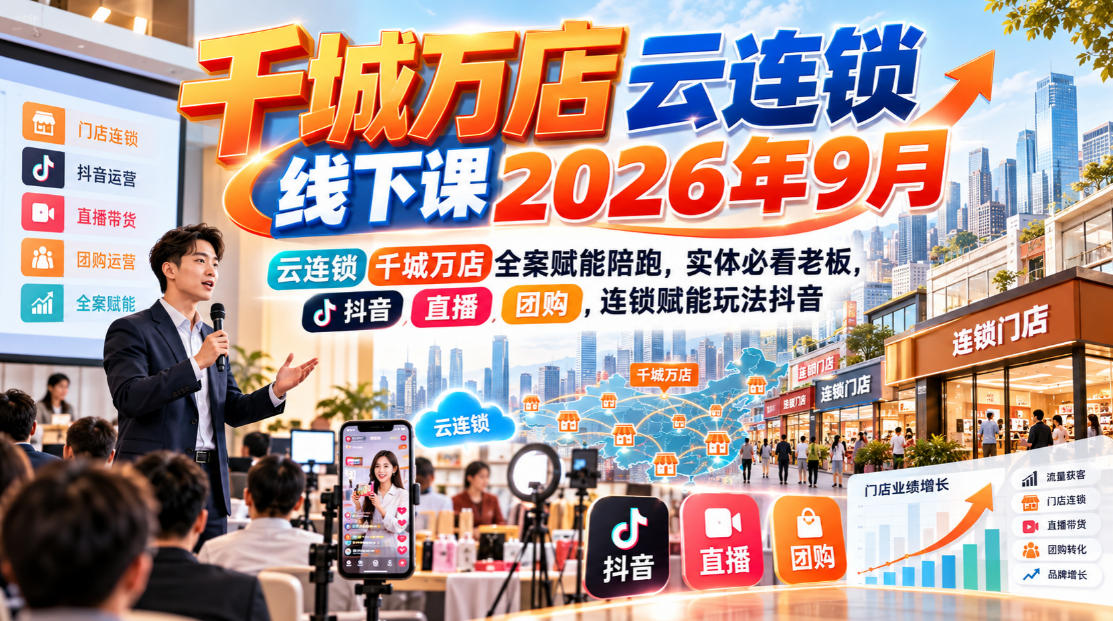 千城万店云连锁线下课2026年9月，云连锁千城万店全案赋能陪跑，实体必看老板，抖音，直播，团购，连锁赋能玩法抖音-藏宝阁