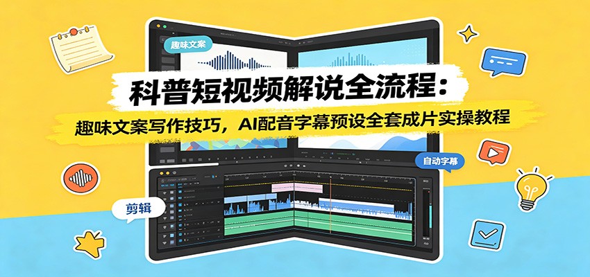 科普短视频解说全流程：趣味文案写作技巧，AI配音字幕预设全套成片实操教程-藏宝阁