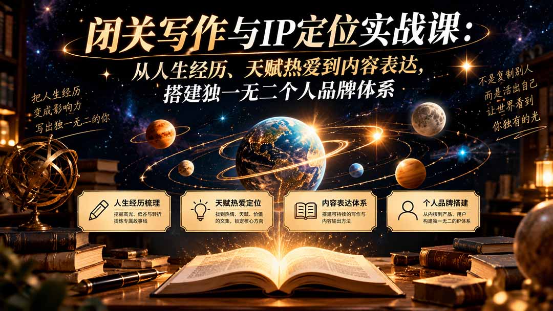 闭关写作与IP定位实战课：从人生经历、天赋热爱到内容表达，搭建独一无二个人品牌体系-藏宝阁