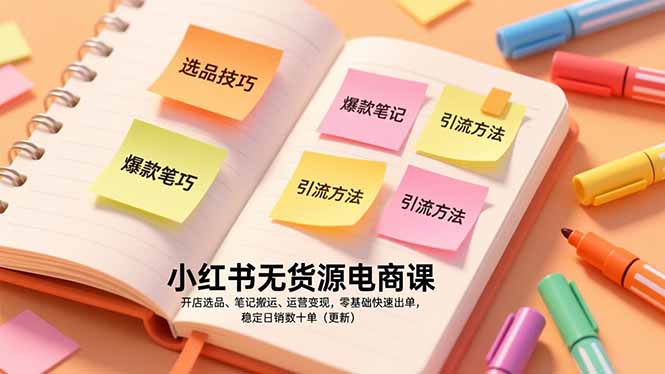 小红书无货源电商课，开店选品、笔记搬运、运营变现，零基础快速出单，稳定日销数十单(更新-藏宝阁