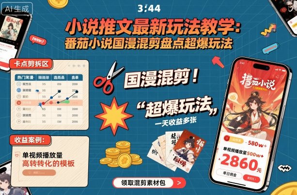 小说推文最新玩法教学，番茄小说国漫混剪盘点超爆玩法，全程干货，一天收益多张-藏宝阁