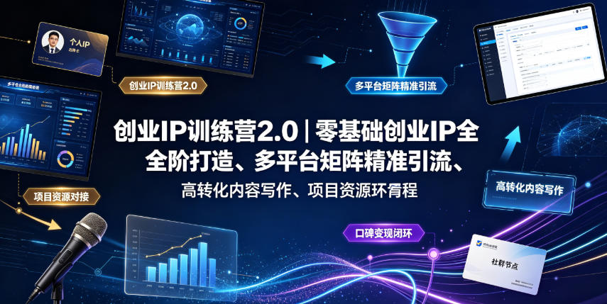 创业IP训练营2.0｜零基础创业IP全阶打造、多平台矩阵精准引流、高转化内容写作、项目资源对接与口碑变现闭环课程-藏宝阁