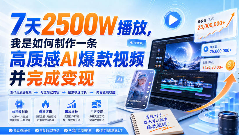7天2500W播放，我是如何制作一条高质感AI爆款视频并完成变现-藏宝阁