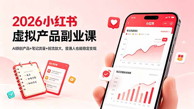 2026小红书虚拟产品副业课，AI原创产品+笔记流量+投流放大，普通人也能稳定变现-藏宝阁
