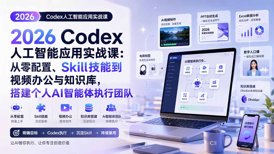 2026 Codex人工智能应用实战课：从零配置、Skill技能到视频办公与知识库，搭建个人AI智能体执行团队-藏宝阁