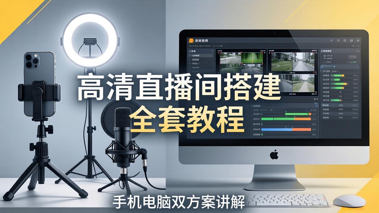 高清直播间搭建全套教程，手机电脑双方案讲解，设备选型调试多机位实操教学-藏宝阁