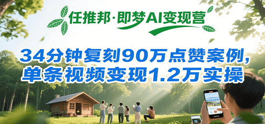任推邦·即梦AI变现营，34分钟复刻90万点赞案例，单条视频变现1.2万实操-藏宝阁