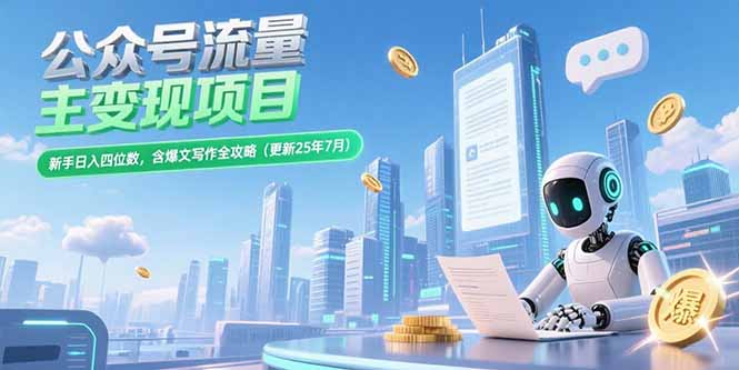 公众号流量主变现项目，新手日入四位数，含爆文写作全攻略(更新25年7月-藏宝阁