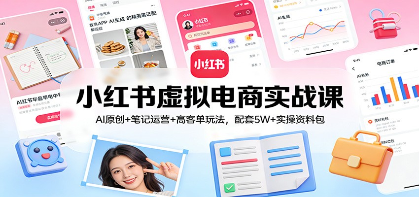 小红书虚拟电商实战课：AI原创+笔记运营+高客单玩法，配套5W+实操资料包-藏宝阁