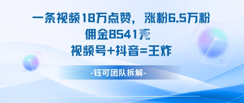 一条视频18W点赞，涨粉6.5W粉佣金8541米，视频号+抖音=王炸-藏宝阁
