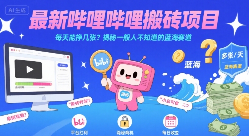 最新哔哩哔哩上B站搬砖项目，每天能挣几张？揭秘一般人不知道的蓝海赛道-藏宝阁