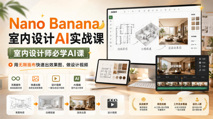 Nano Banana室内设计AI实战课，室内设计师必学AI课，用无限画布快速出效果图、做设计视频-藏宝阁