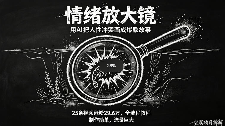 AI制作“情绪放大镜“视频，25条视频涨粉29.6W粉，流量巨大，制作简单，全流程教程-藏宝阁