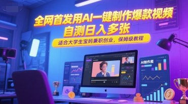 全网首发用AI一键制作爆款视频，自测日入多张，适合大学生宝妈兼职创业，保姆级教程-藏宝阁