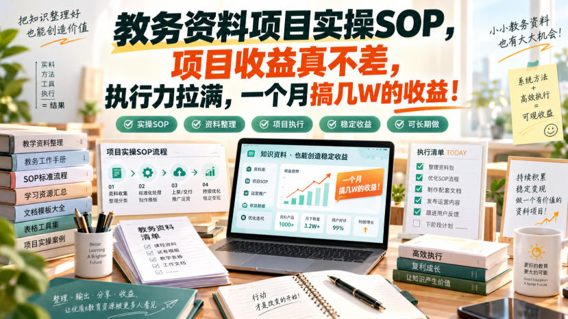 教务资料项目实操SOP，项目收益真不差，执行力拉满，一个月搞几W的收益-藏宝阁