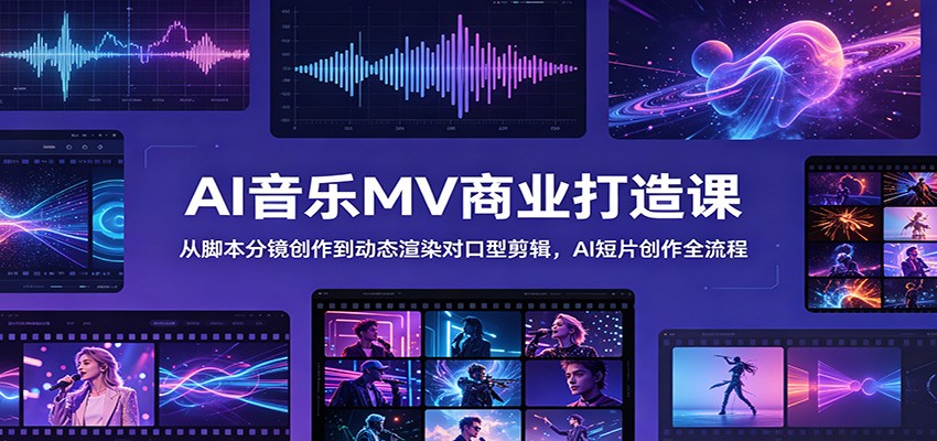AI音乐MV商业打造课：从脚本分镜创作到动态渲染对口型剪辑，AI短片创作全流程-藏宝阁