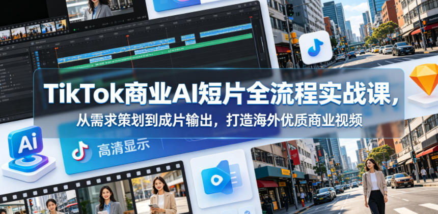 TikTok商业AI短片全流程实战课，从需求策划到成片输出，打造海外优质商业视频-藏宝阁