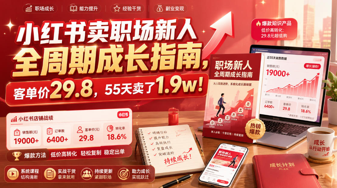 小红书卖职场新人全周期成长指南，客单价29.8，55天卖了1.9w！-藏宝阁