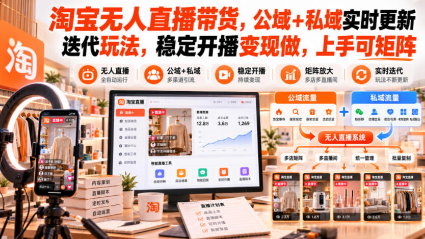 淘宝无人直播带货，公域+私域实时更新迭代玩法，稳定开播变现做，上手可矩阵【揭秘】-藏宝阁