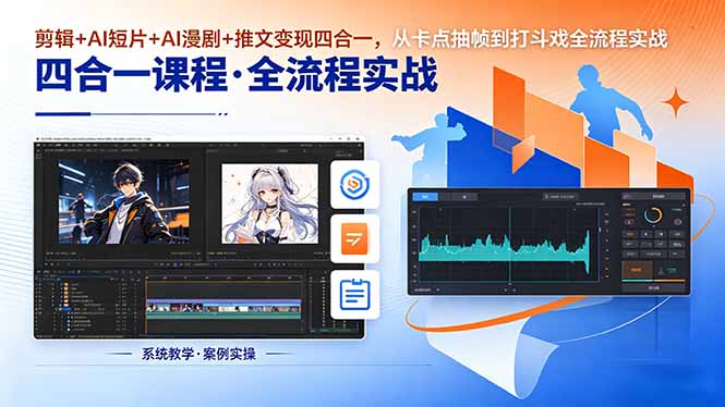 剪辑+AI短片+AI漫剧+推文变现四合一，从卡点抽帧到打斗戏全流程实战-藏宝阁