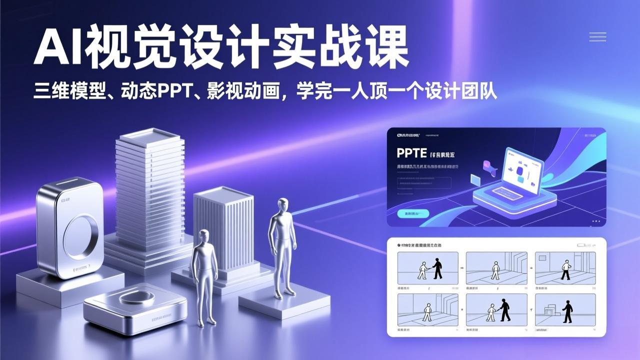 AI视觉设计实战课，三维模型、动态PPT、影视动画，学完一人顶一个设计团队-藏宝阁