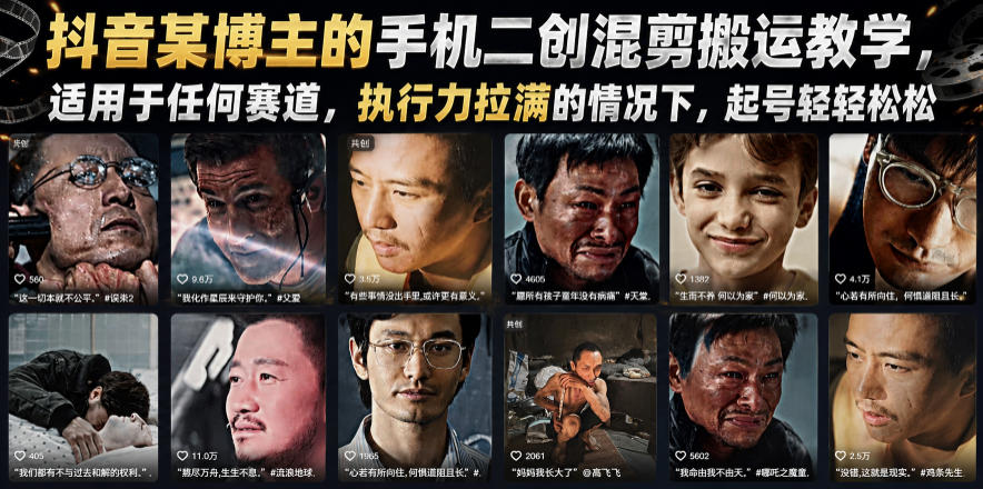 抖音某博主的手机二创混剪搬运教学，适用于任何赛道，执行力拉满的情况下，起号轻轻松松-藏宝阁