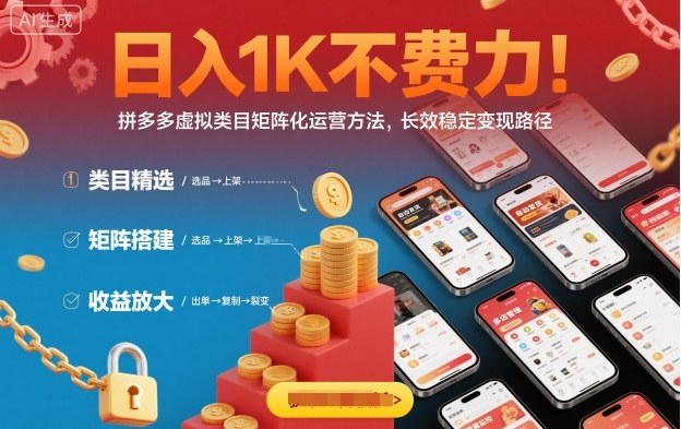 日入1K不费力！拼多多虚拟类目矩阵化运营方法，长效稳定变现路径-藏宝阁