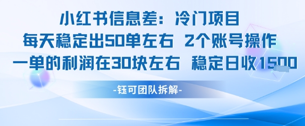 小红书信息差冷门项目一单利润30块每天稳定1.5k左右2个账号操作-藏宝阁