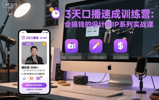 3天口播速成训练营，会搞钱的设计师IP系列实战课-藏宝阁