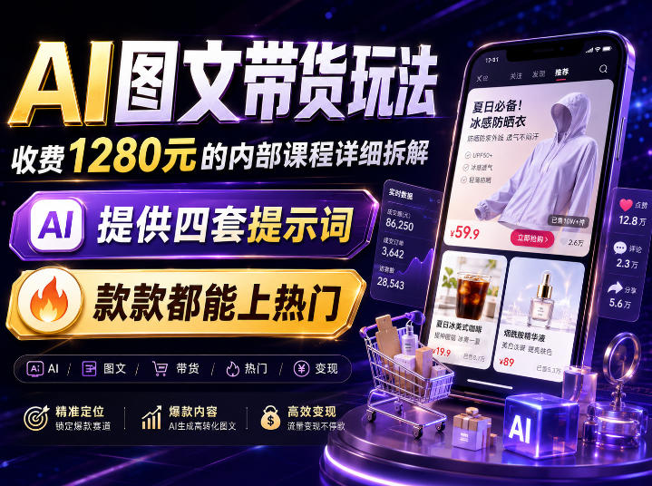 AI图文带货内部玩法，1280内部课程对外系统拆解，看完直接上手变现！-藏宝阁