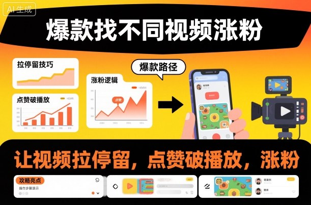 爆款找不同视频涨粉，让视频拉停留，实现点赞，破播放，涨粉-藏宝阁