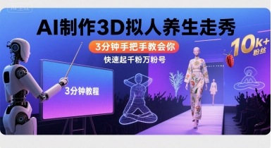 Ai制作3D拟人养生走秀，3分钟手把手教会你，快速起千粉万粉号-藏宝阁