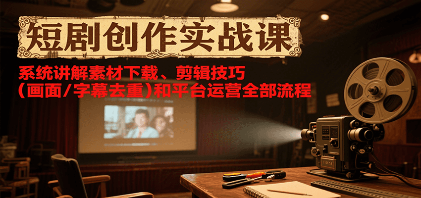短剧创作实战课，系统讲解素材下载、剪辑技巧(画面/字幕去重)和平台运营全部流程-藏宝阁