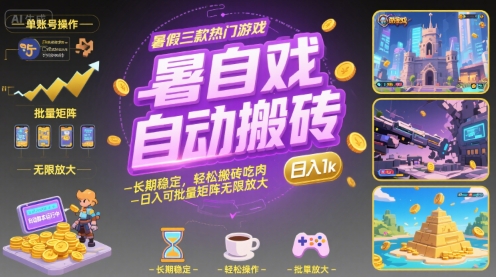暑假三款热门游戏自动搬砖，长期稳定，轻松搬砖吃肉，日入1k ，可批量矩阵无限放大【揭秘】-藏宝阁