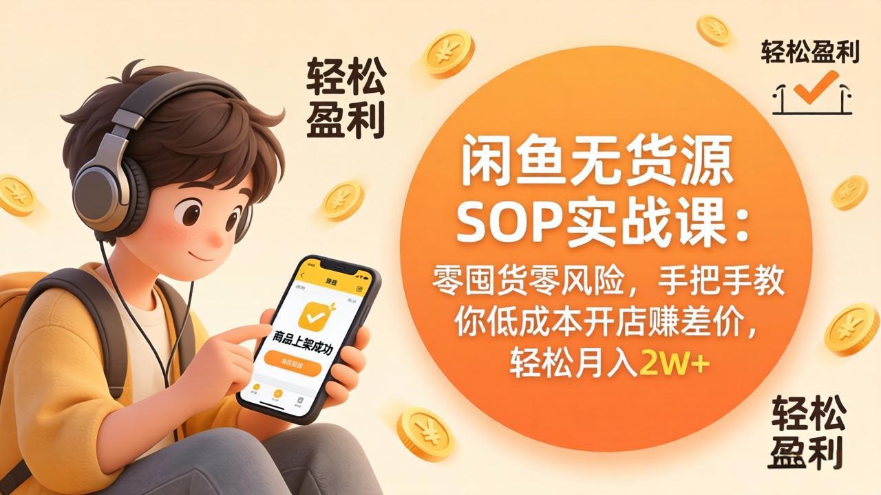 闲鱼无货源SOP实战课：零囤货零风险，手把手教你低成本开店赚差价，轻松月入2w+-藏宝阁
