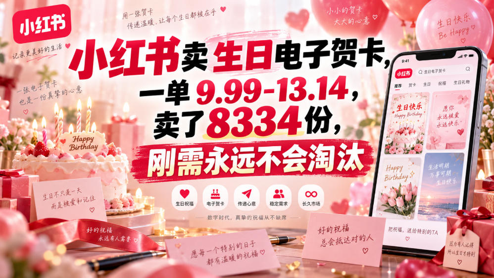 小红书卖生日电子贺卡，一单9.99-13.14，卖了8334份，刚需永远不会淘汰-藏宝阁