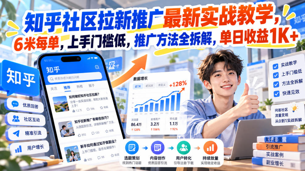 知乎社区拉新推广最新实战教学，6米每单，上手门槛低，推广方法全拆解，单日收益1K+！(更新0930)-藏宝阁