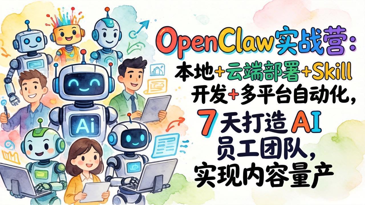 OpenClaw实战营：本地+云端部署+Skill开发+多平台自动化，7 天打造 AI 员工团队，实现内容量产-藏宝阁