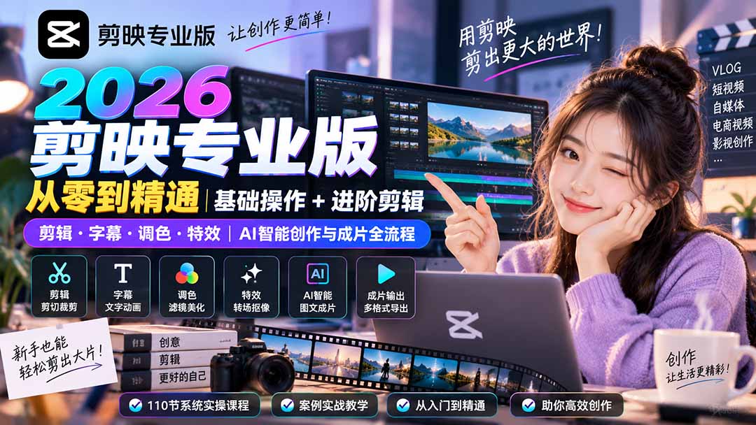 2026剪映专业版从零到精通｜基础操作+进阶剪辑｜剪辑·字幕·调色·特效｜AI智能创作与成片全流程-藏宝阁
