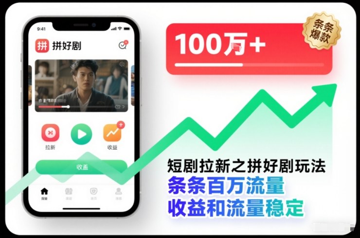 短剧拉新之拼好剧玩法，条条百万流量，收益和流量稳定-藏宝阁