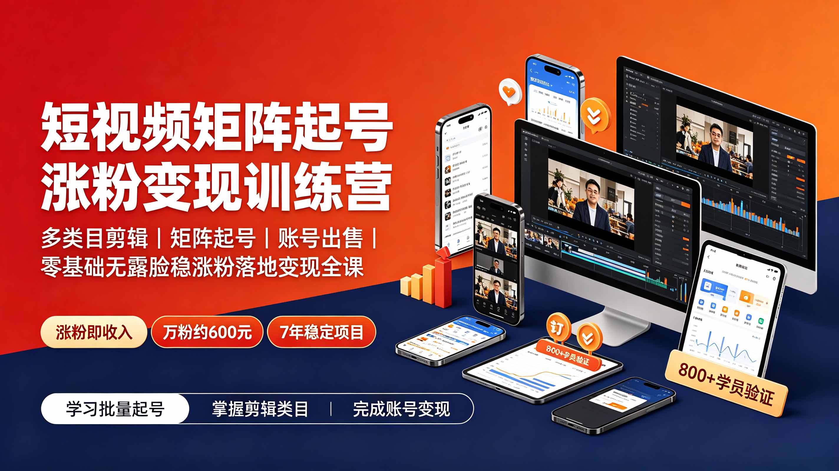 短视频矩阵起号涨粉变现训练营｜多类目剪辑·矩阵起号·账号出售，0基础无露脸稳涨粉落地变现全课-更新-藏宝阁